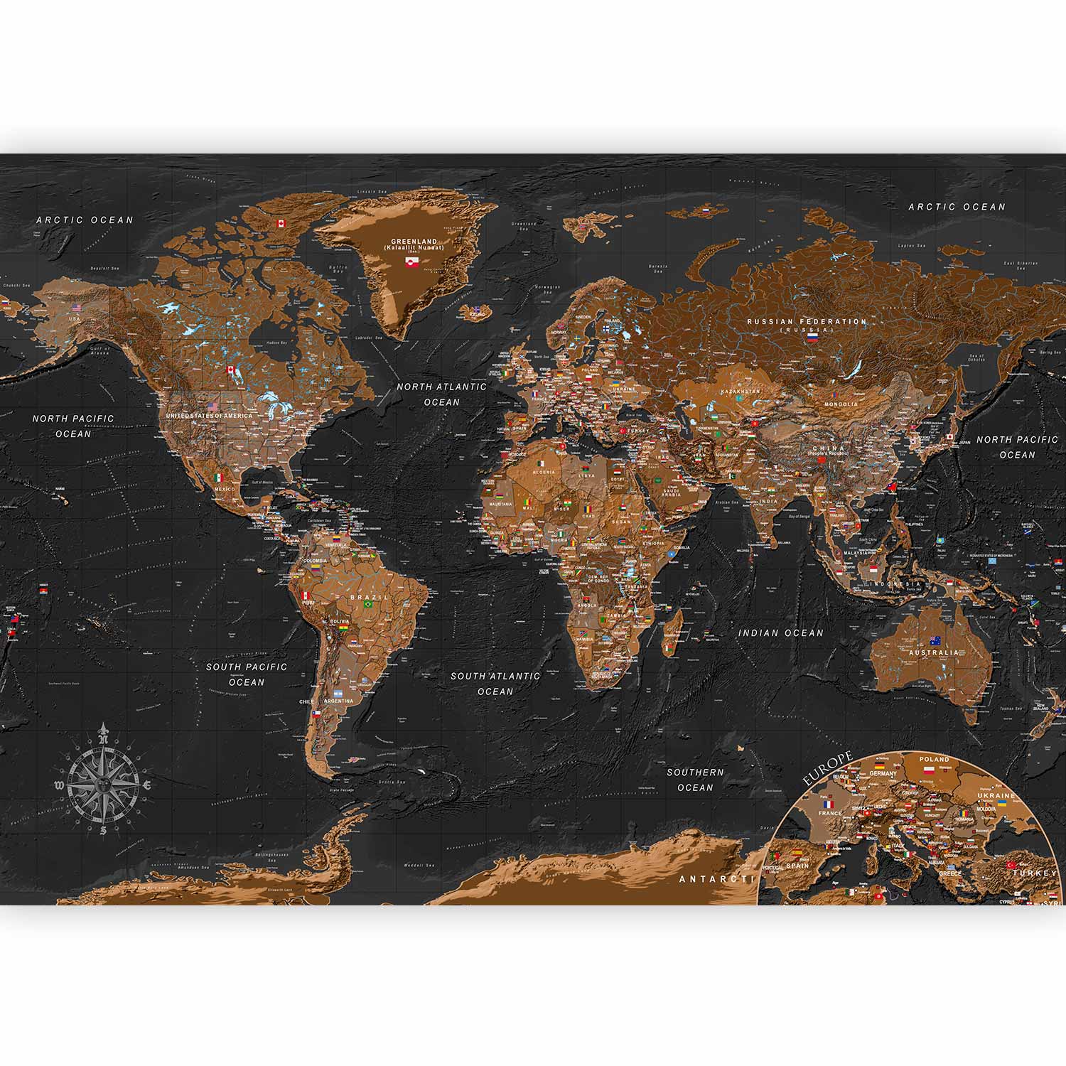 Stylish World Map Wall Mural