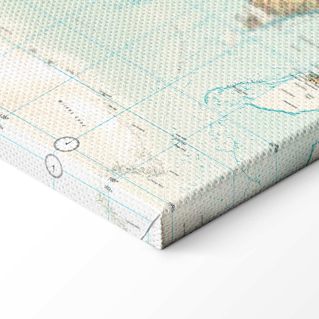 Geometric World Map Blue Green Canvas Print