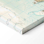 Geometric World Map Blue Green Canvas Print