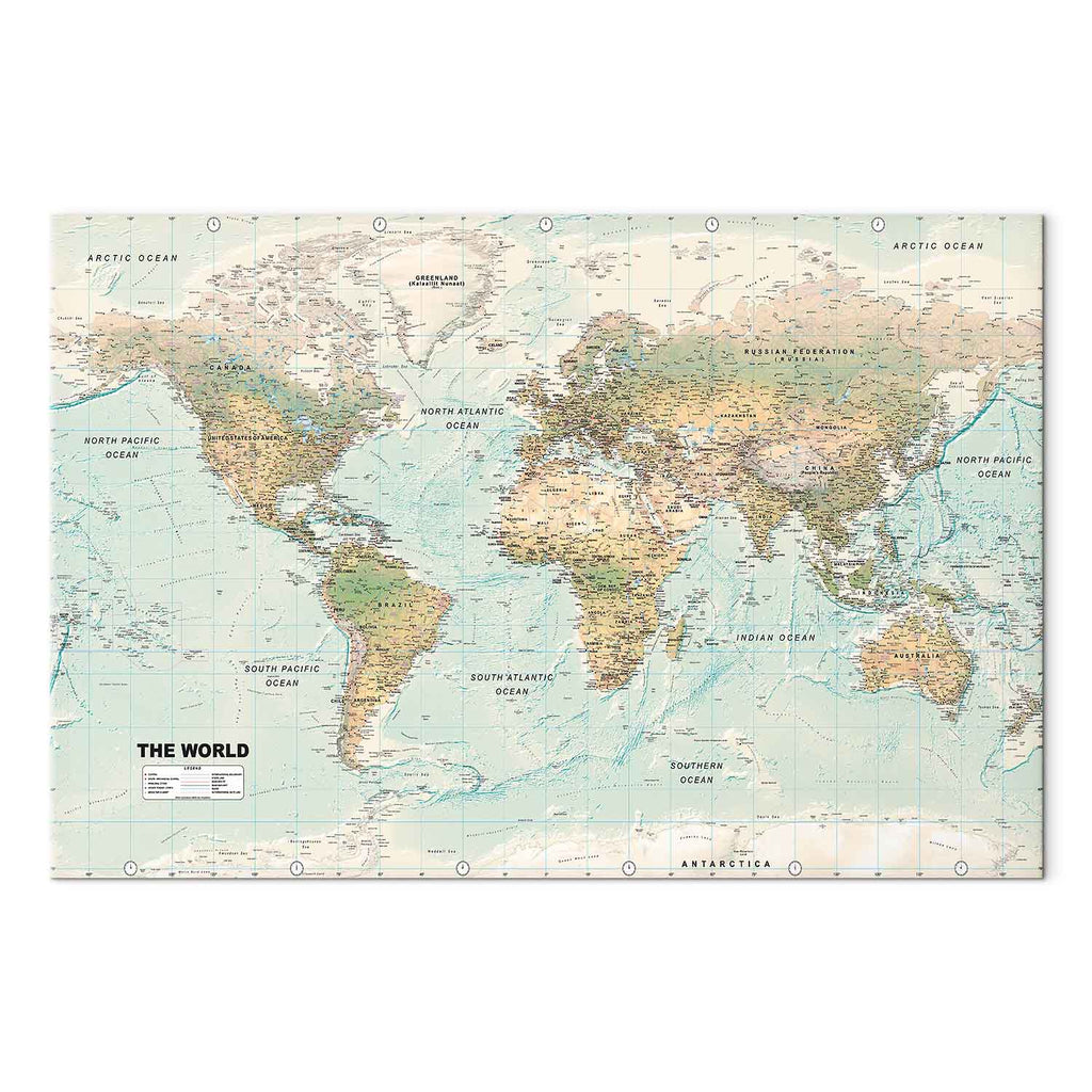 Geometric World Map Blue Green Canvas Print