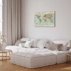 Geometric World Map Blue Green Canvas Print