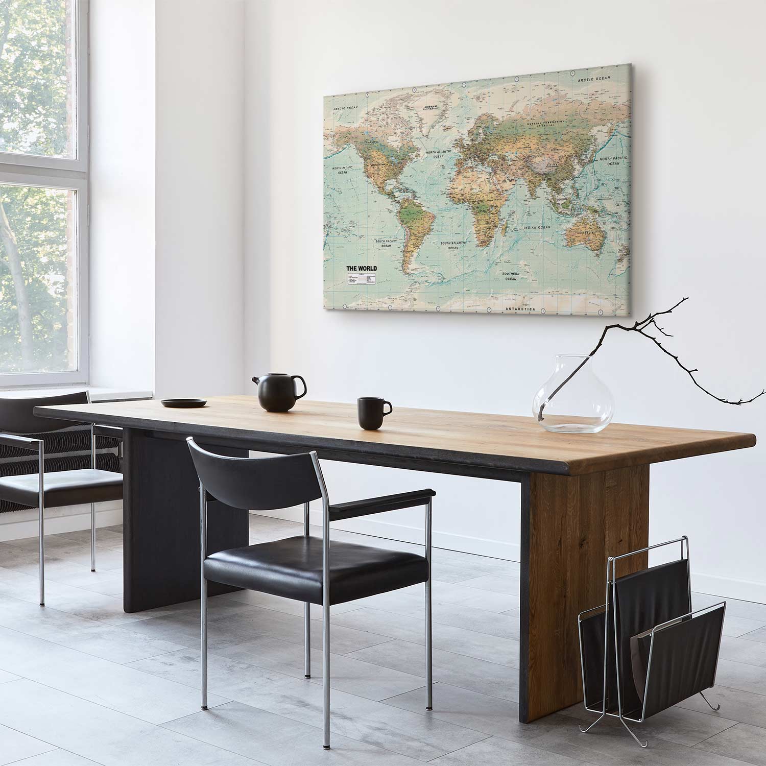 Geometric World Map Blue Green Canvas Print