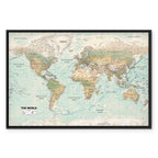 Geometric World Map Blue Green Canvas Print