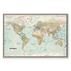 Geometric World Map Blue Green Canvas Print