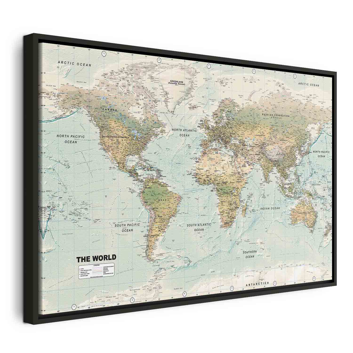 Geometric World Map Blue Green Canvas Print