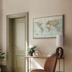 Geometric World Map Blue Green Canvas Print