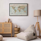 Geometric World Map Blue Green Canvas Print