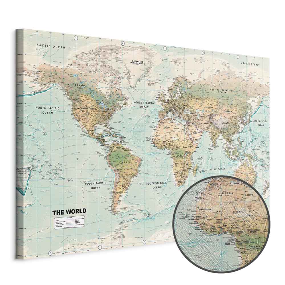 Geometric World Map Blue Green Canvas Print