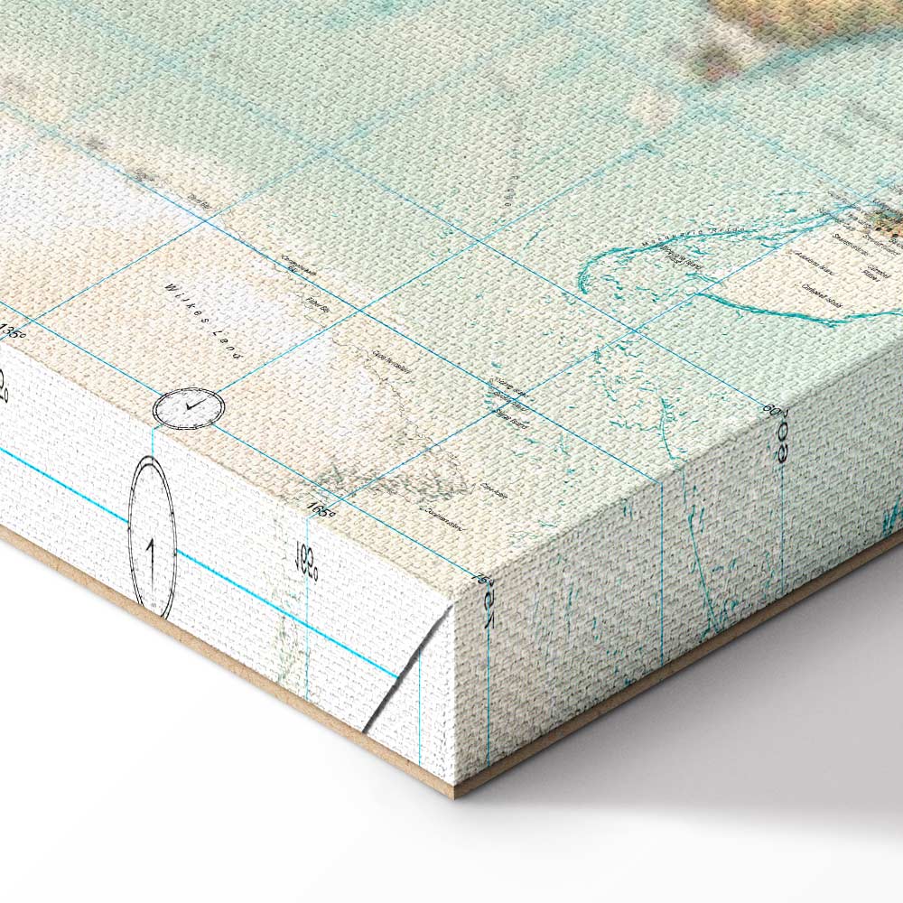 Geometric World Map Blue Green Canvas Print