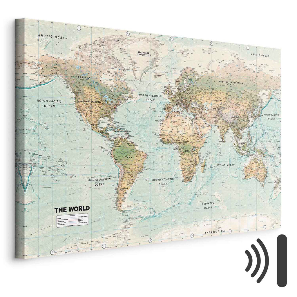 Geometric World Map Blue Green Canvas Print