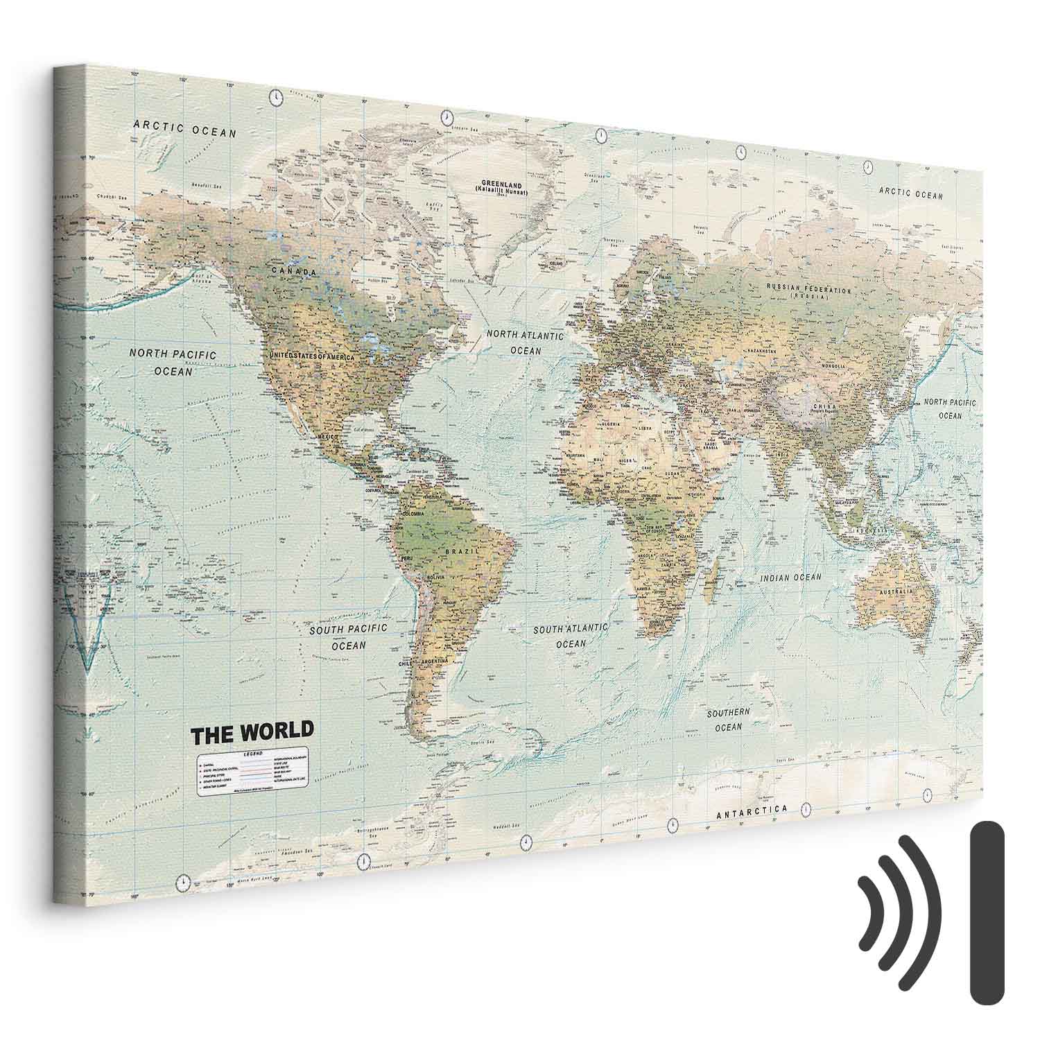 Geometric World Map Blue Green Canvas Print