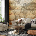World Map Wooden Boards Texture Wall Mural