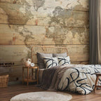 World Map Wooden Boards Texture Wall Mural