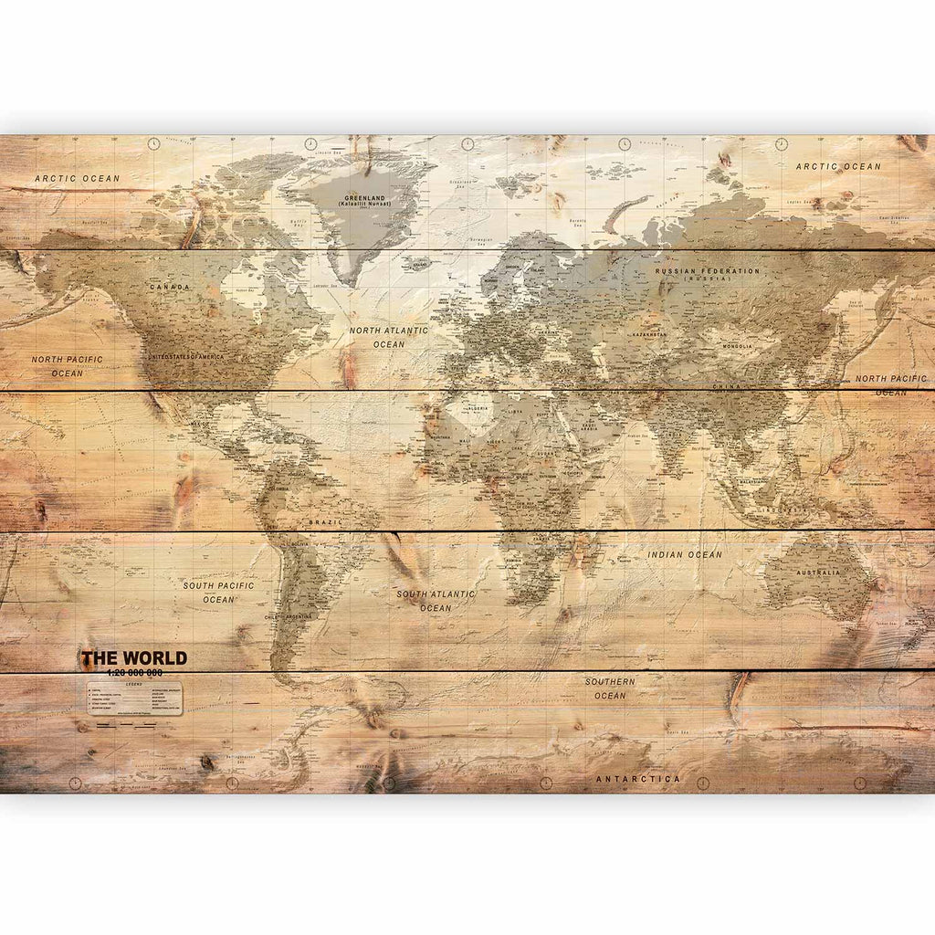 World Map Wooden Boards Texture Wall Mural