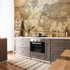 World Map Wooden Boards Texture Wall Mural