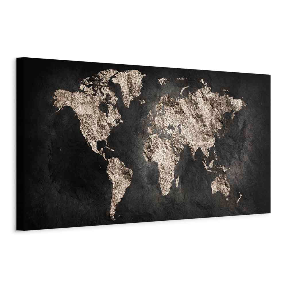 Black Textured World Map Canvas Print