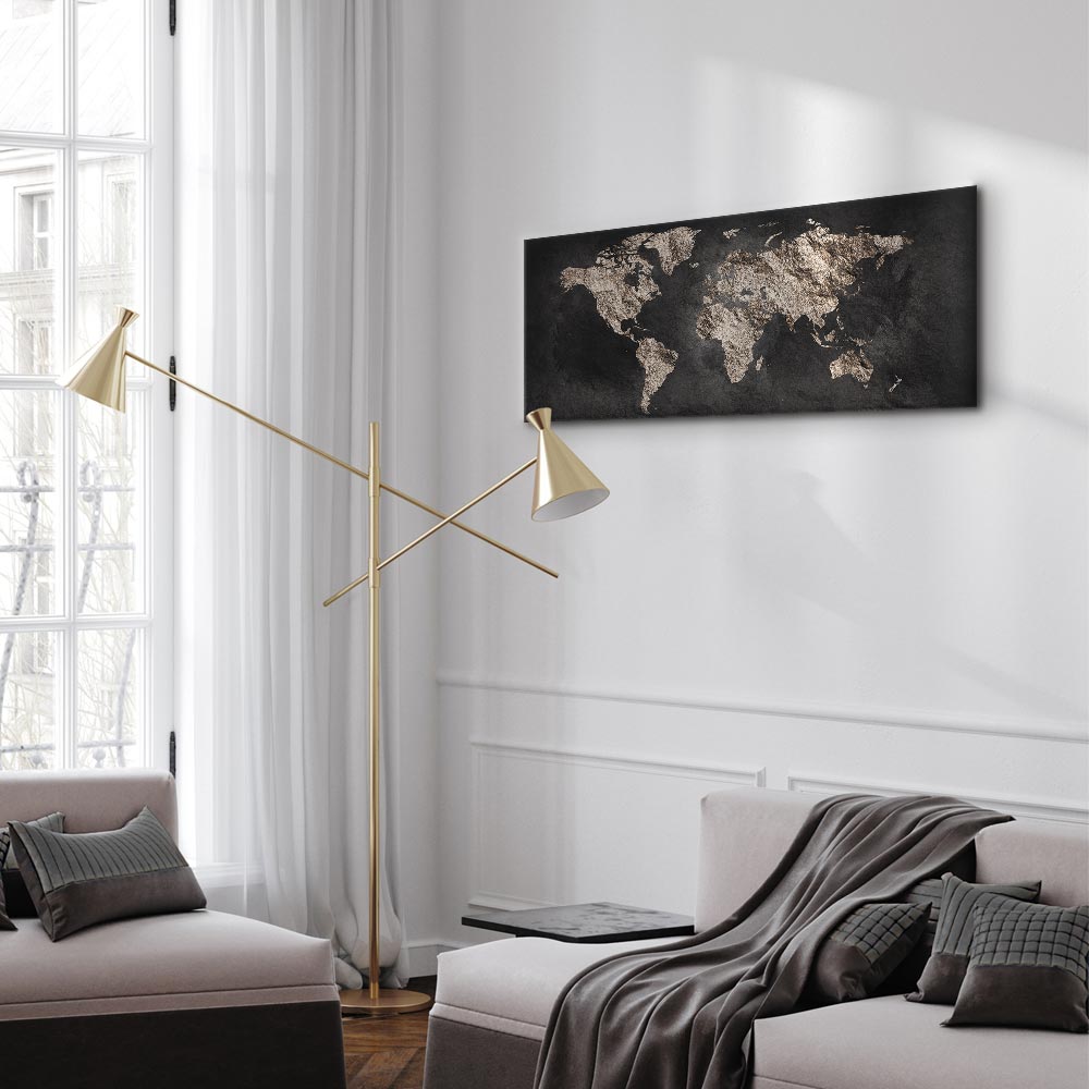 Black Textured World Map Canvas Print