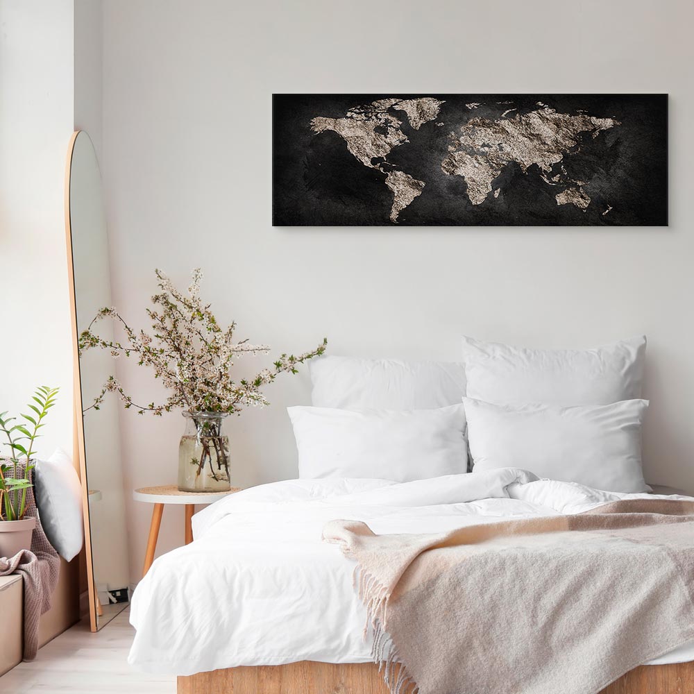 Black Textured World Map Canvas Print