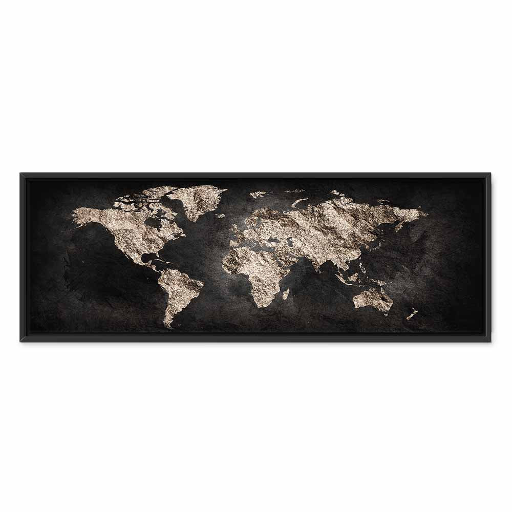 Black Textured World Map Canvas Print