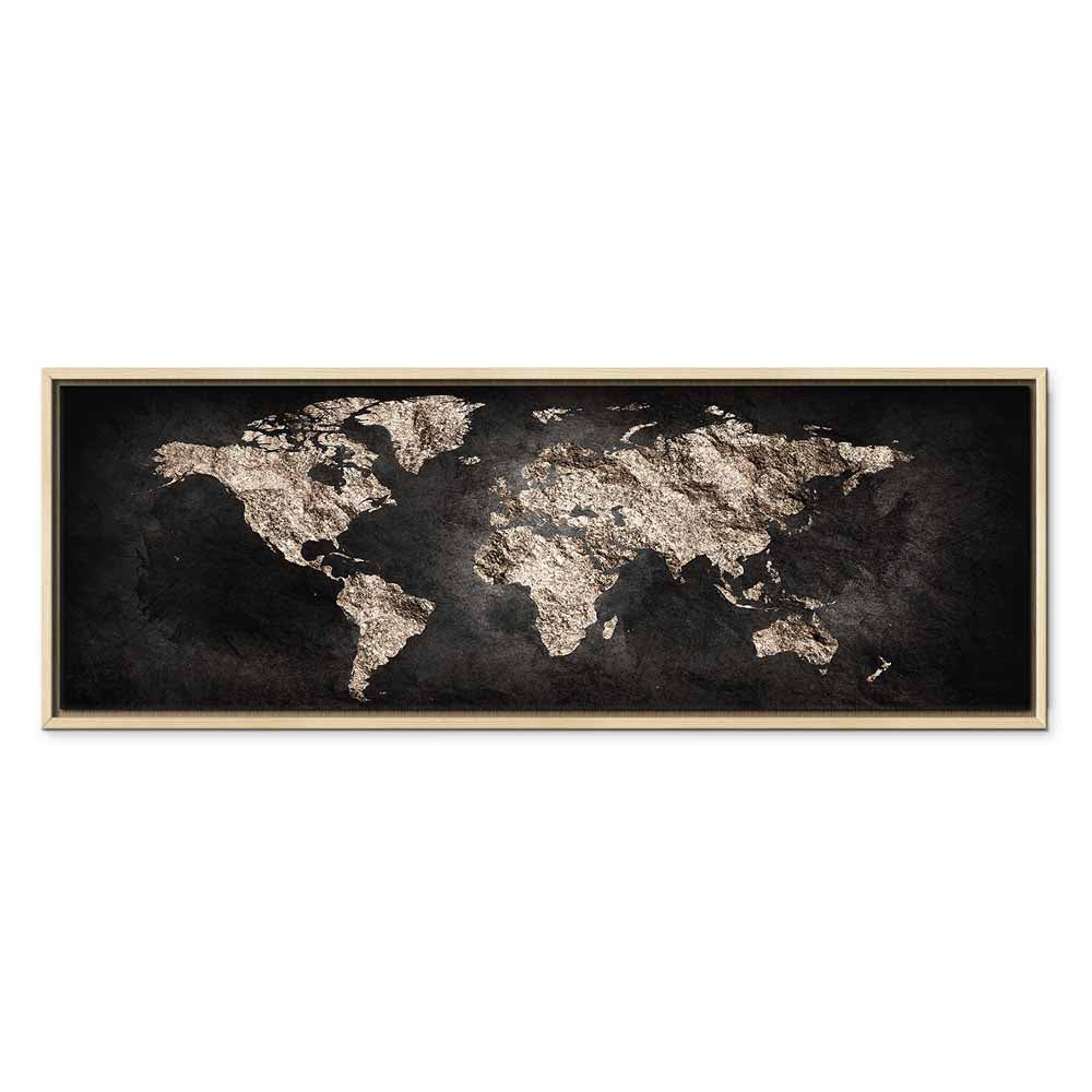 Black Textured World Map Canvas Print