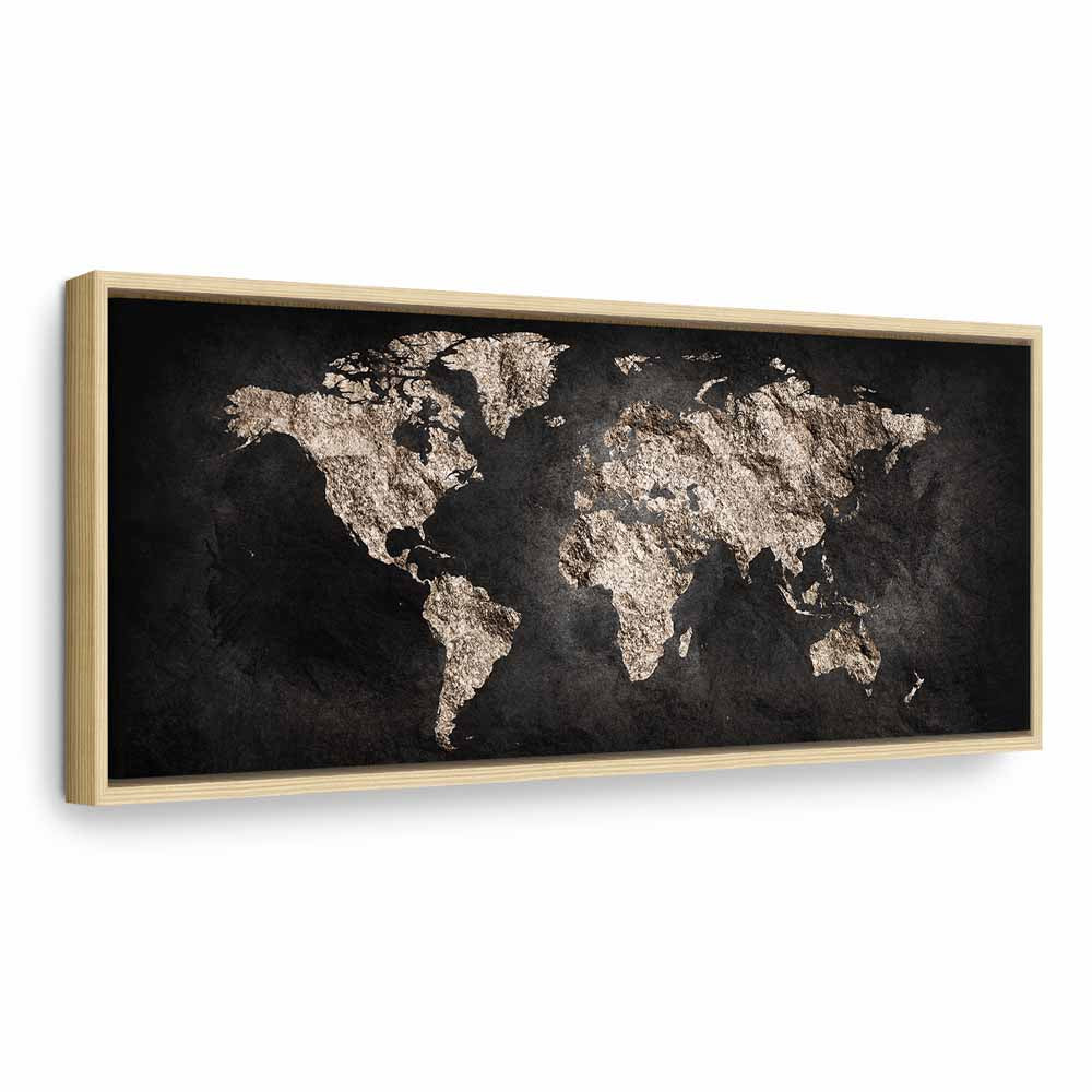 Black Textured World Map Canvas Print