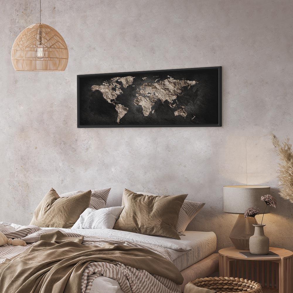 Black Textured World Map Canvas Print