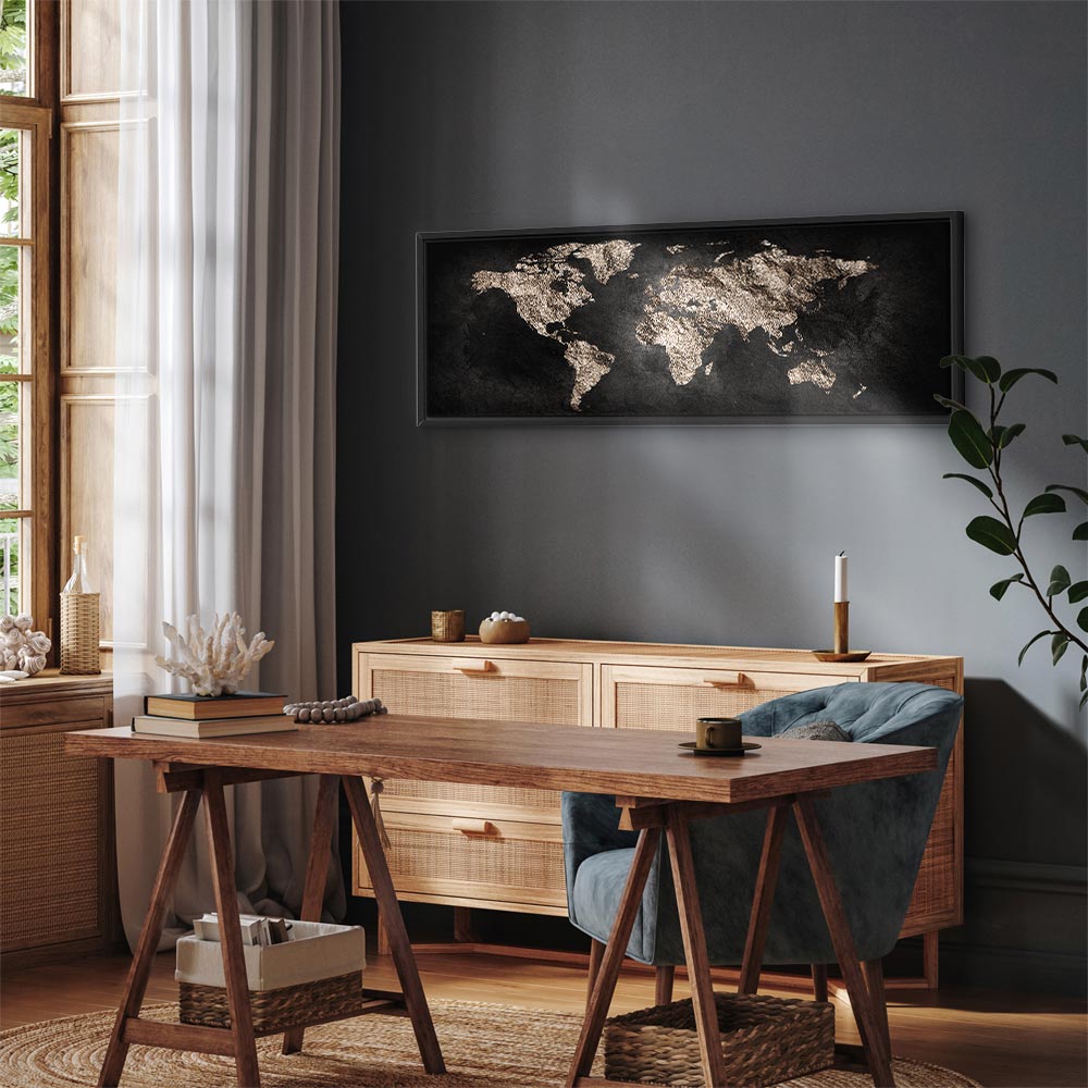 Black Textured World Map Canvas Print