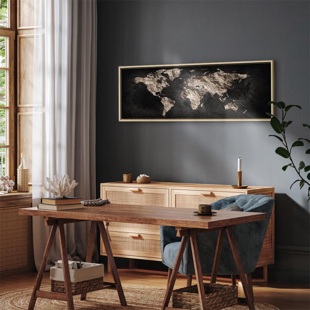 Black Textured World Map Canvas Print