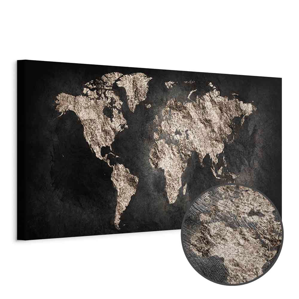 Black Textured World Map Canvas Print