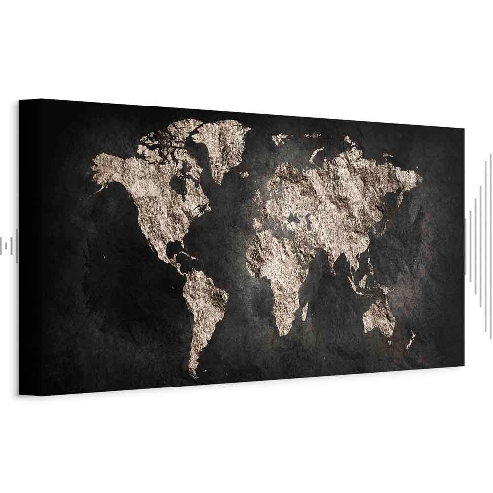 Black Textured World Map Canvas Print