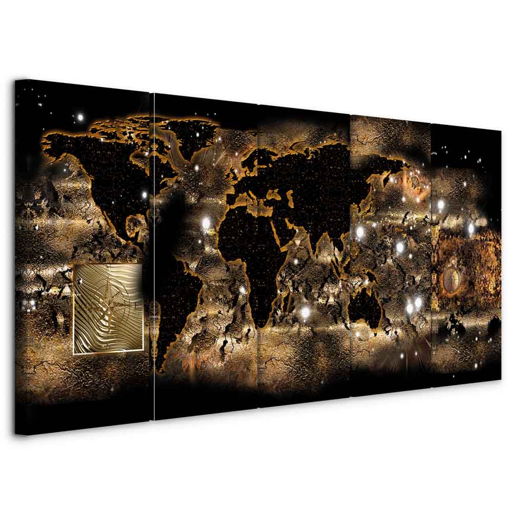 Illuminated World Map Night Canvas Print