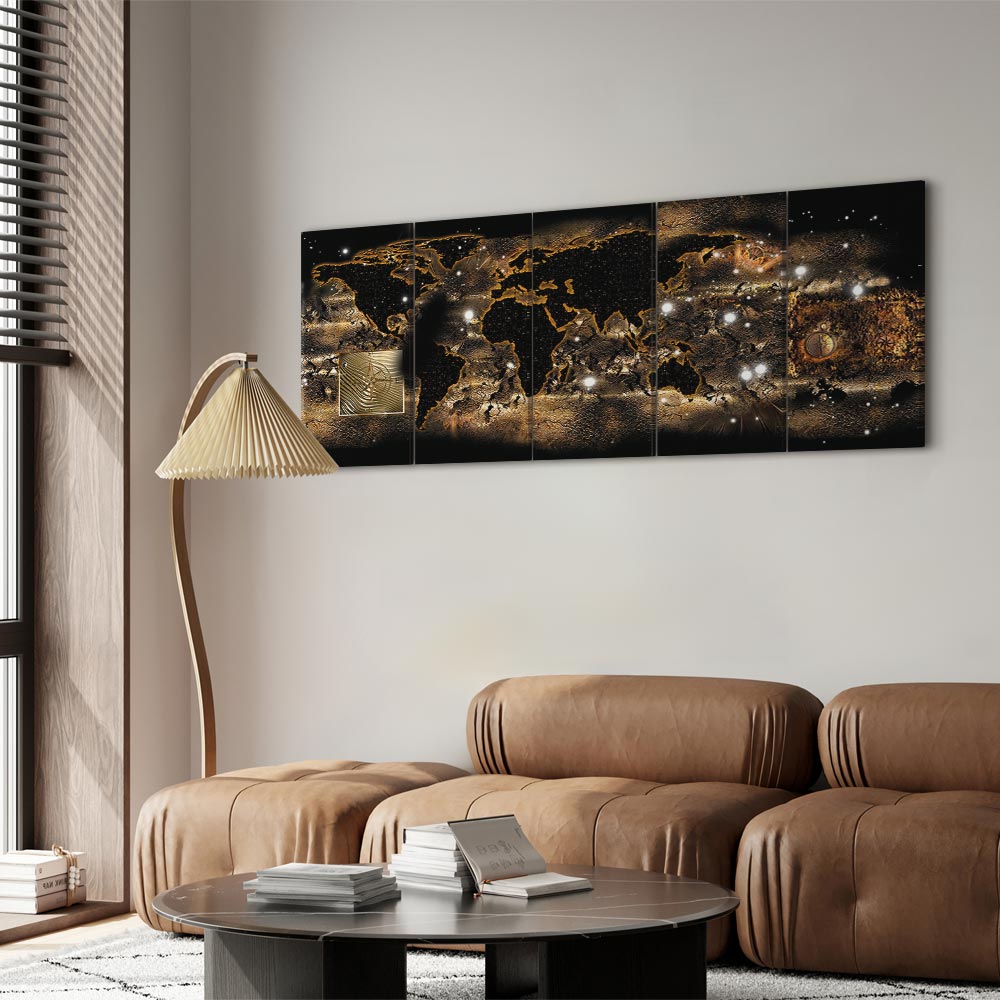 Illuminated World Map Night Canvas Print