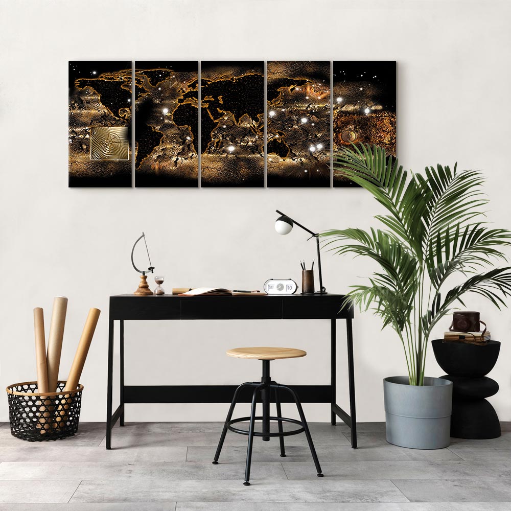 Illuminated World Map Night Canvas Print