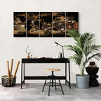 Illuminated World Map Night Canvas Print