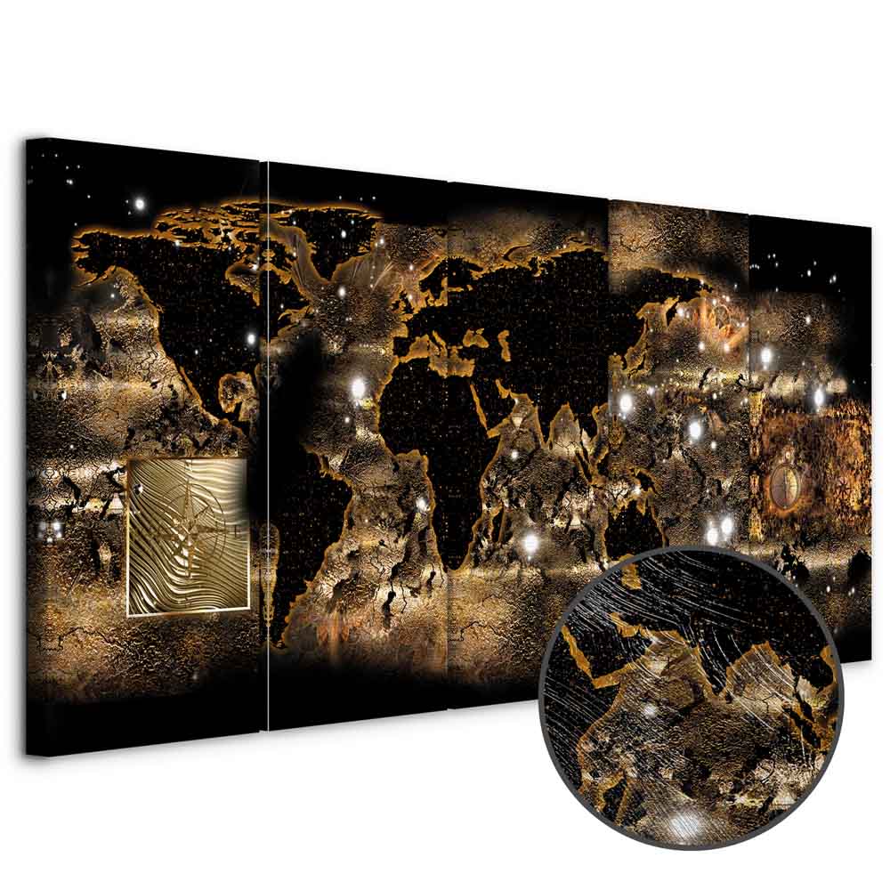 Illuminated World Map Night Canvas Print