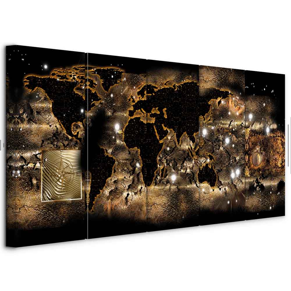 Illuminated World Map Night Canvas Print