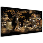 Illuminated World Map Night Canvas Print