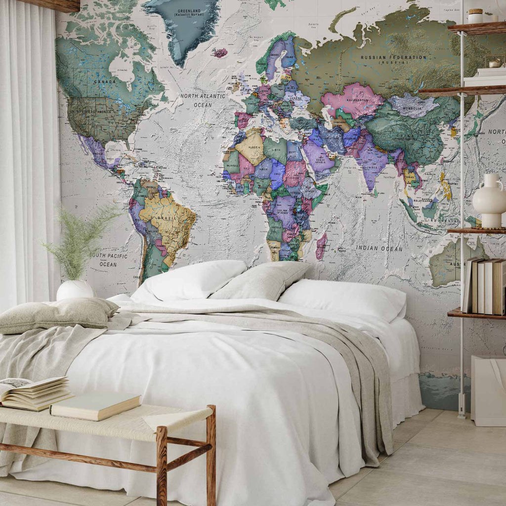Colorful World Map Geography Study Wall Mural