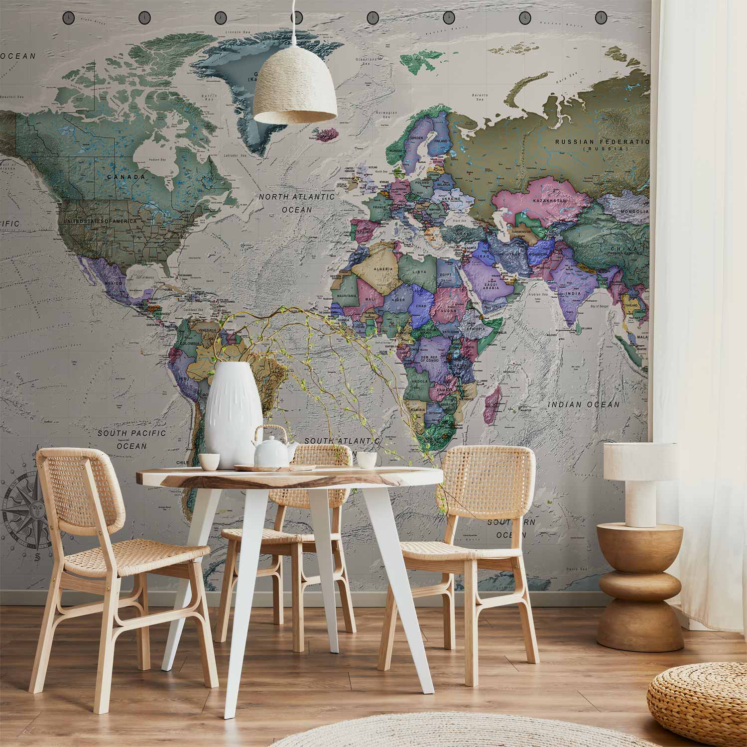 Colorful World Map Geography Study Wall Mural