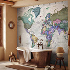 Colorful World Map Geography Study Wall Mural