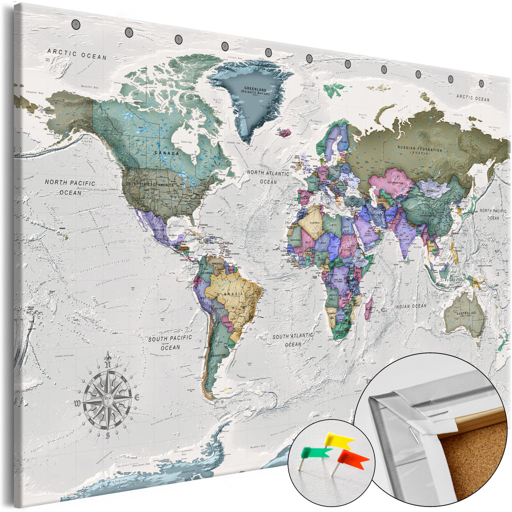 World Destinations Map Colourful Decorative Pinboard