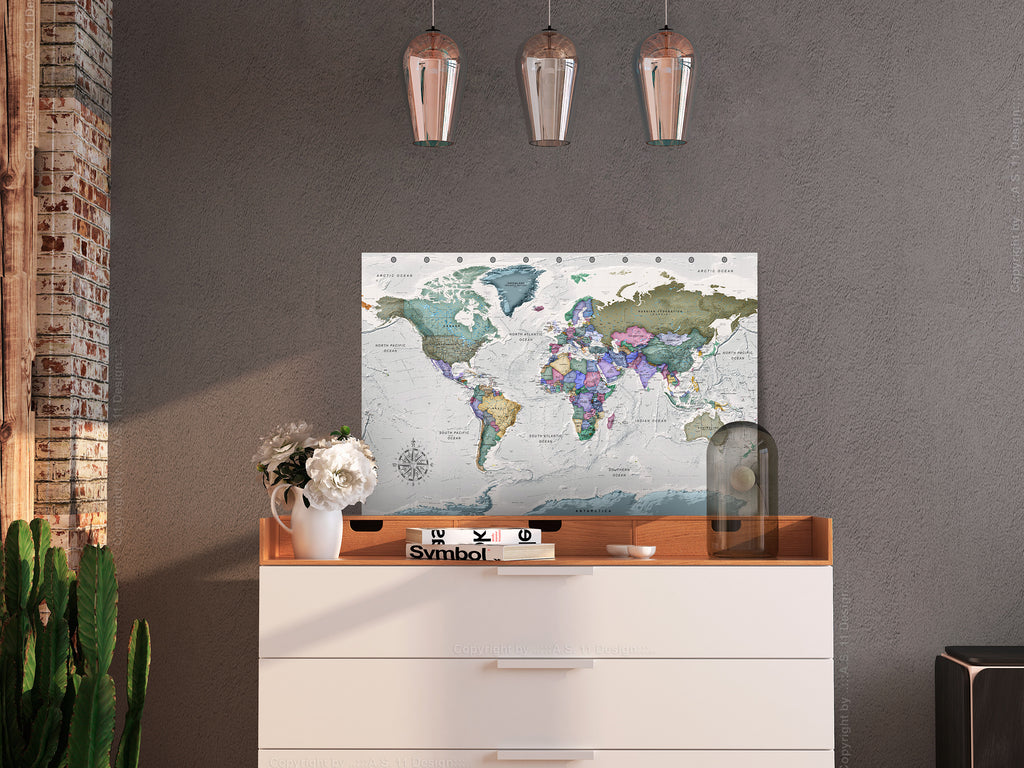 World Destinations Map Colourful Decorative Pinboard