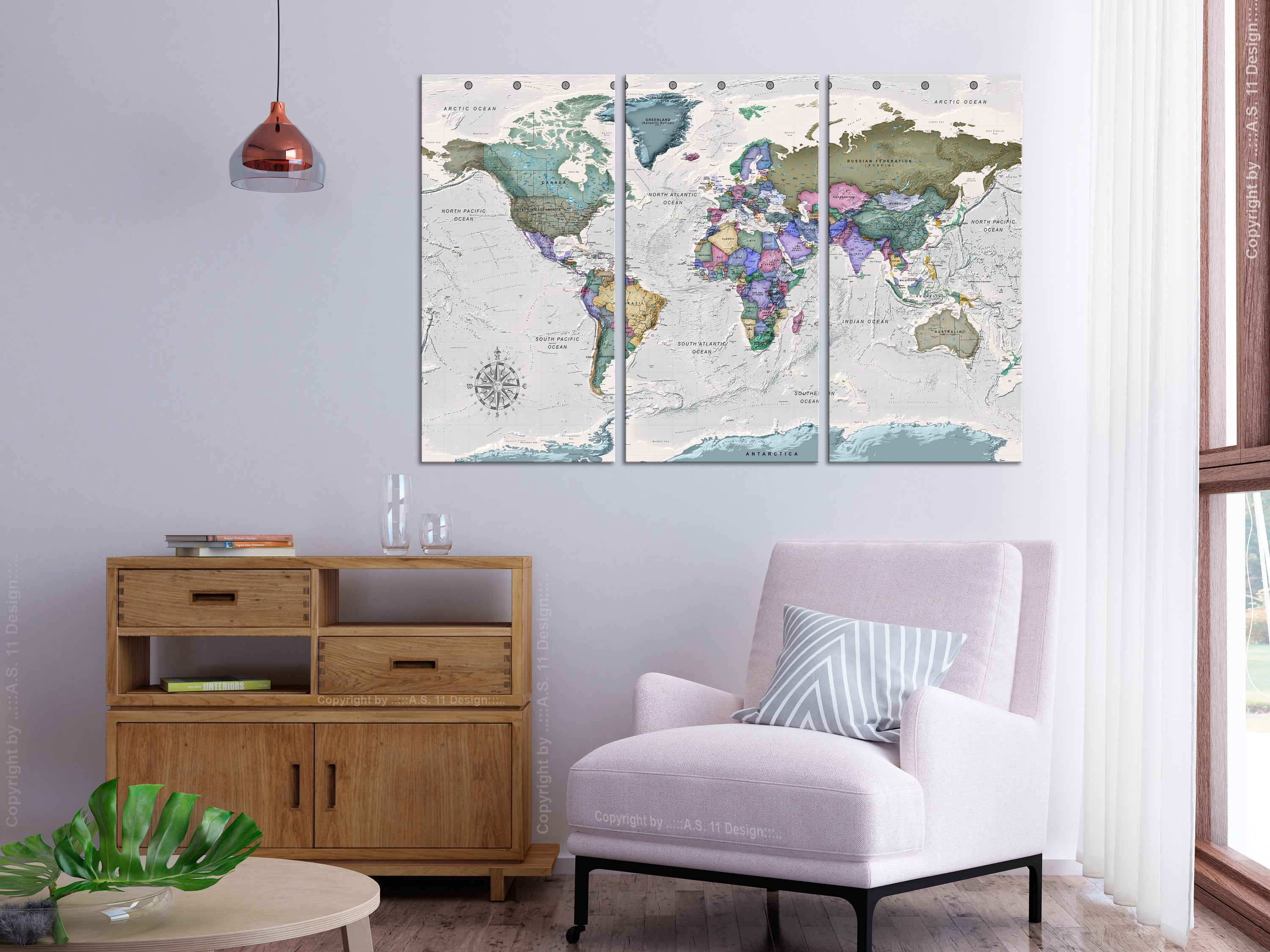 World Destinations Map Colourful Decorative Pinboards