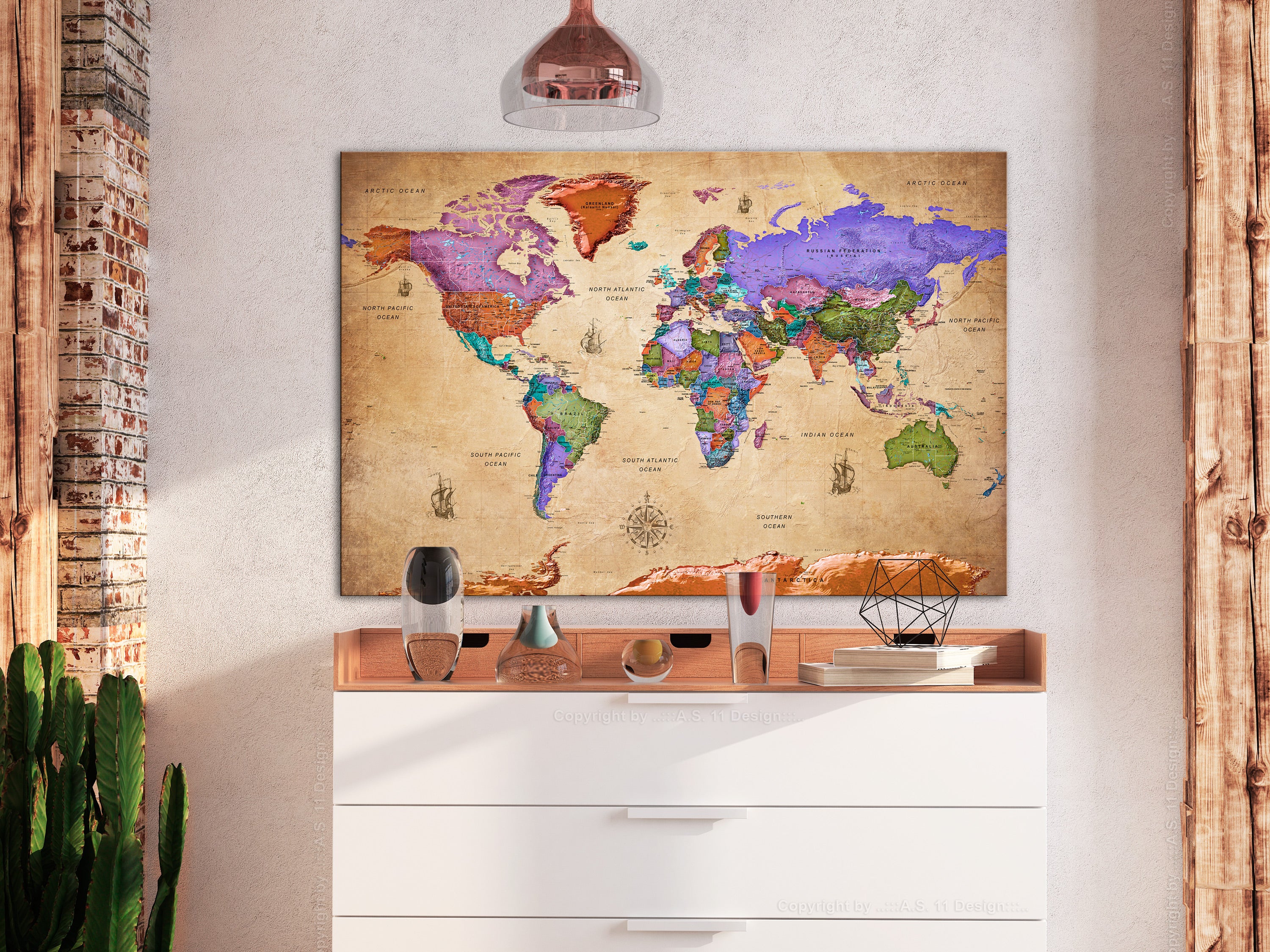 Colourful World Map Travel Decorative Pinboard