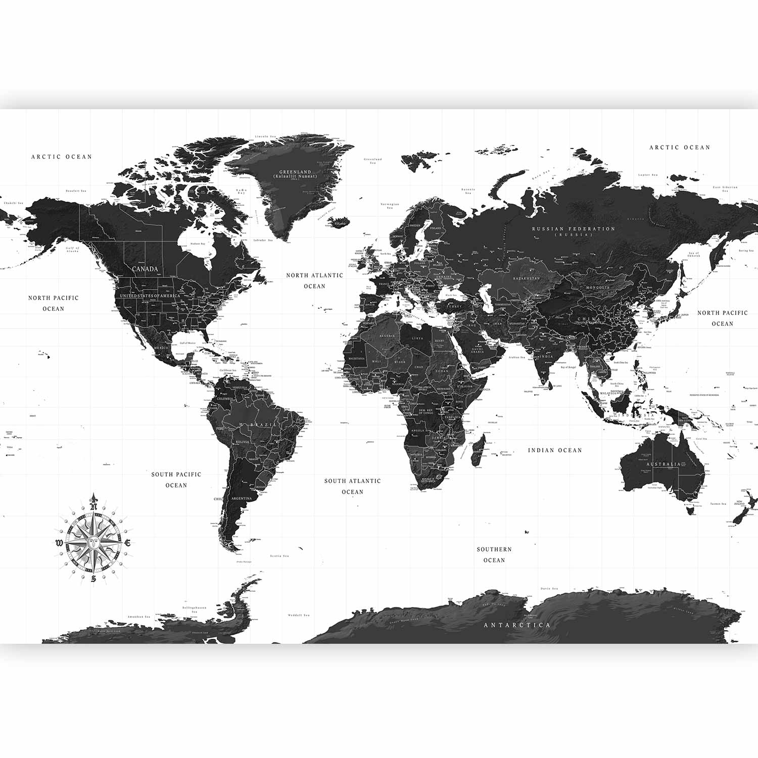 Black and White World Map Wall Mural