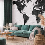 Black and White World Map Wall Mural