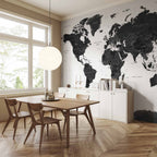 Black and White World Map Wall Mural