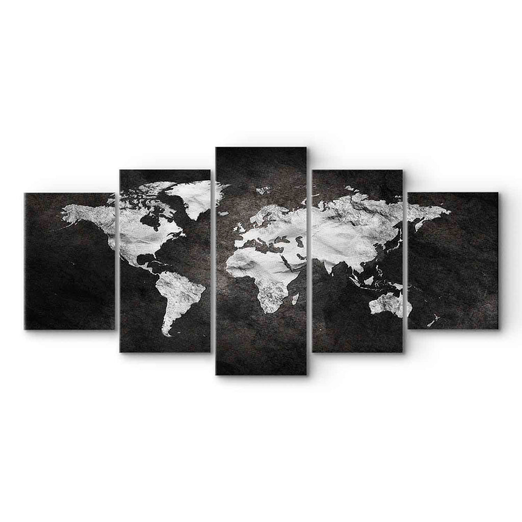 Dark World Map 5-Part Wide Canvas Print