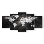 Dark World Map 5-Part Wide Canvas Print