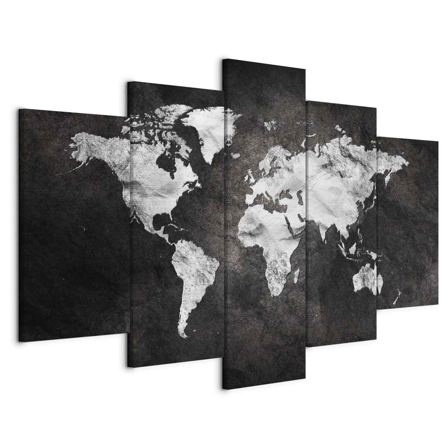 Dark World Map 5-Part Wide Canvas Print